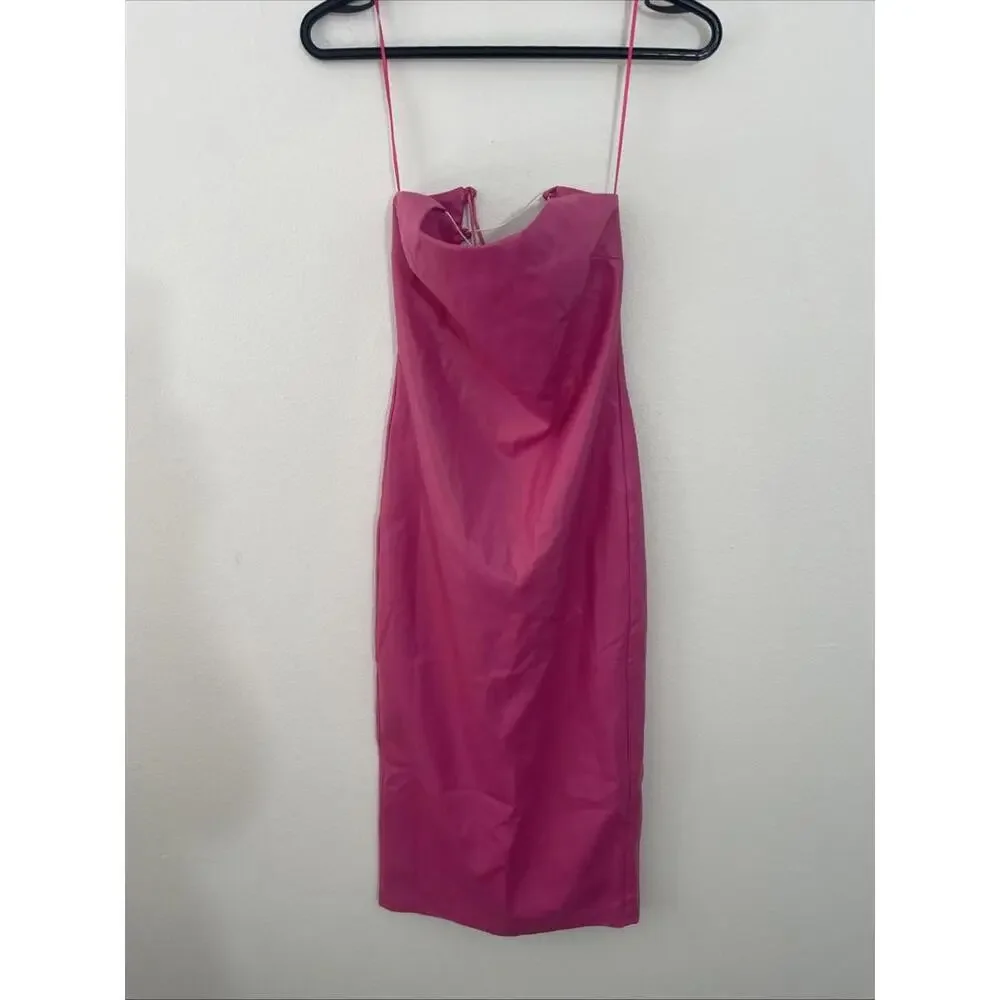Revolve Bardot Helena Faux Leather Dress Hot Pink tie back Size 2 NWT $119 msrp - Picture 4 of 10